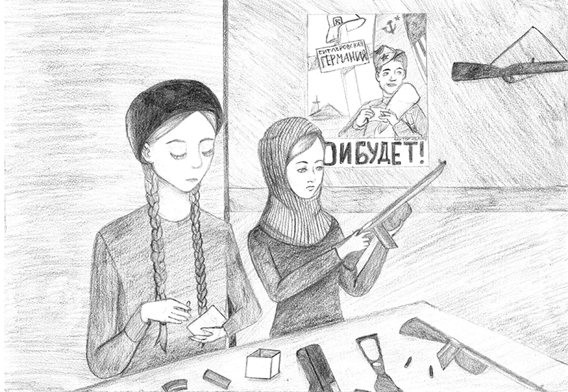 Советские школьницы помогают фронту